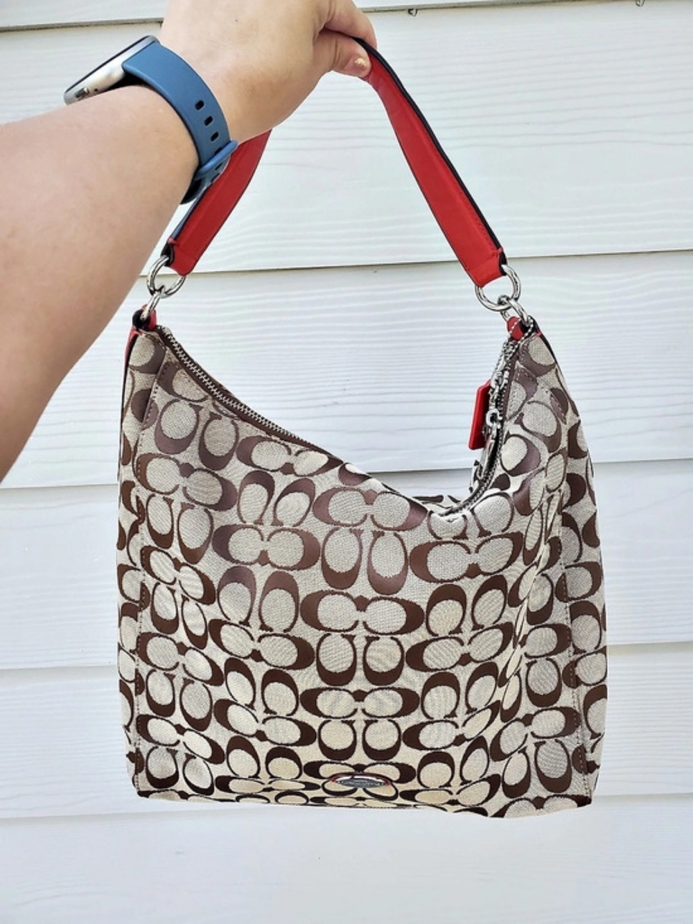 Coach Signature Convertible Canvas Shoulder Hobo